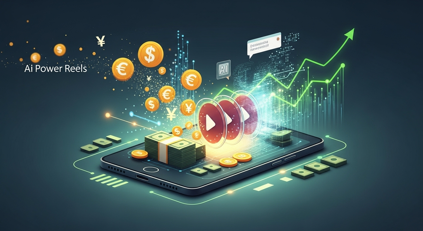 A graphic showing money being made from AI reels.