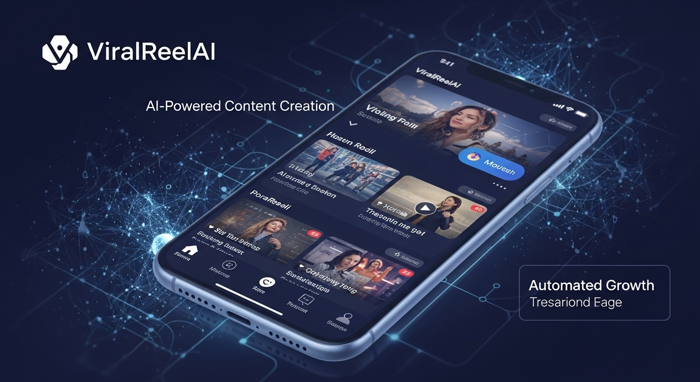 A promotional image for ViralReelAI showing its features.